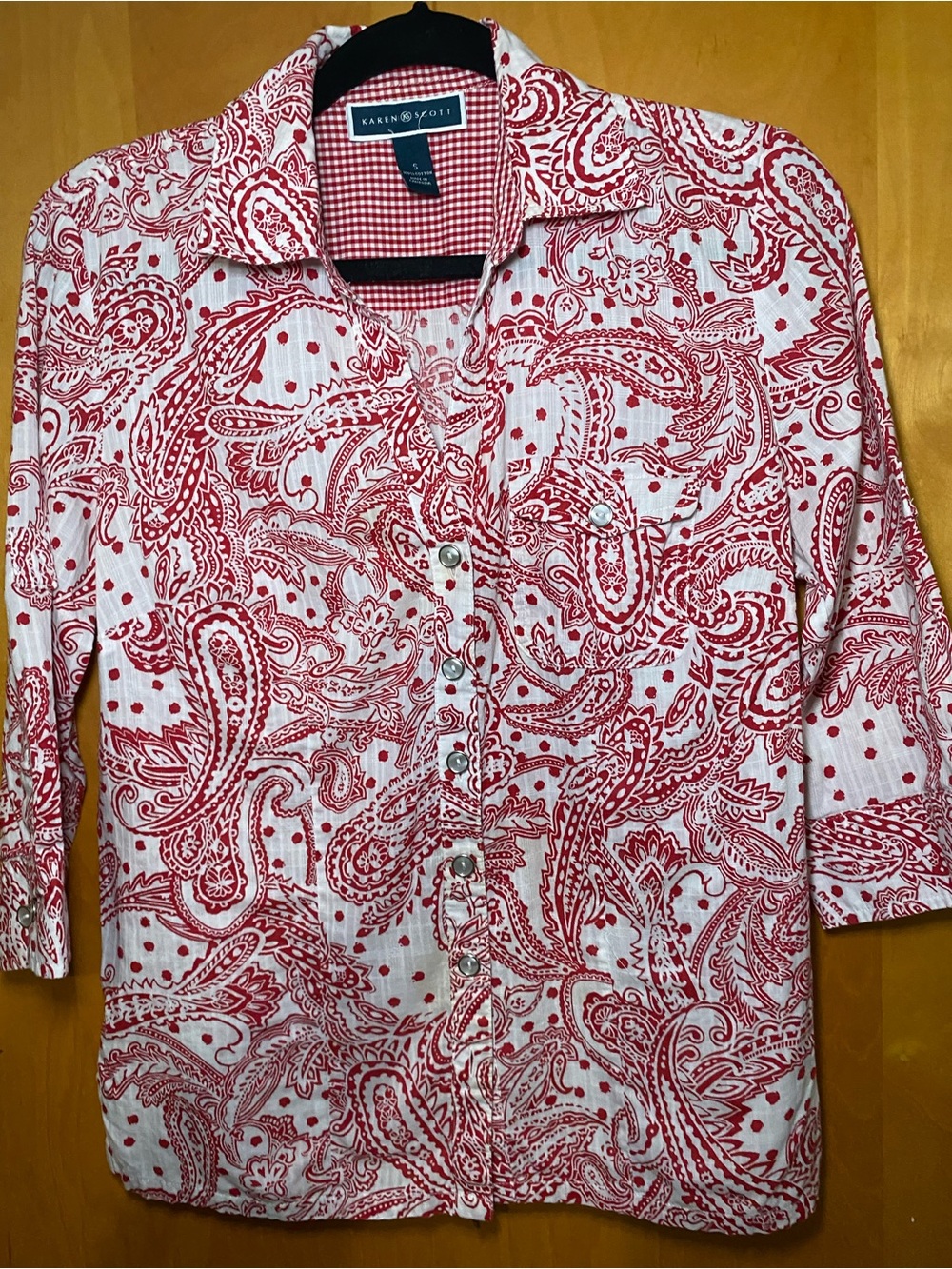 Karen Scott White & Red Paisley Button-Down Shirt